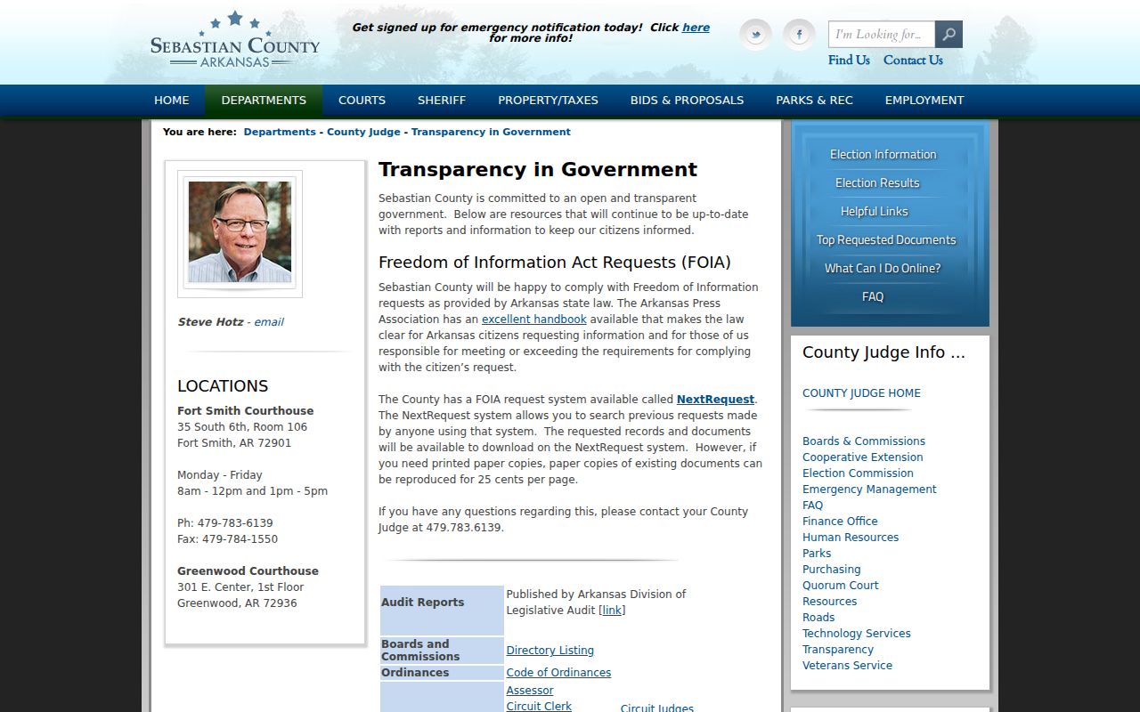 Sebastian County transparency and public records request page