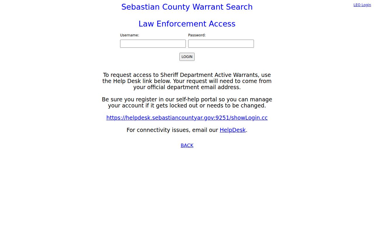 Restricted Sebastian County law enforcement warrant login