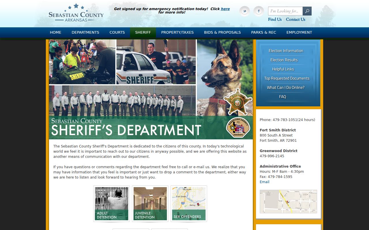 Sebastian County Sheriff contact and announcement page