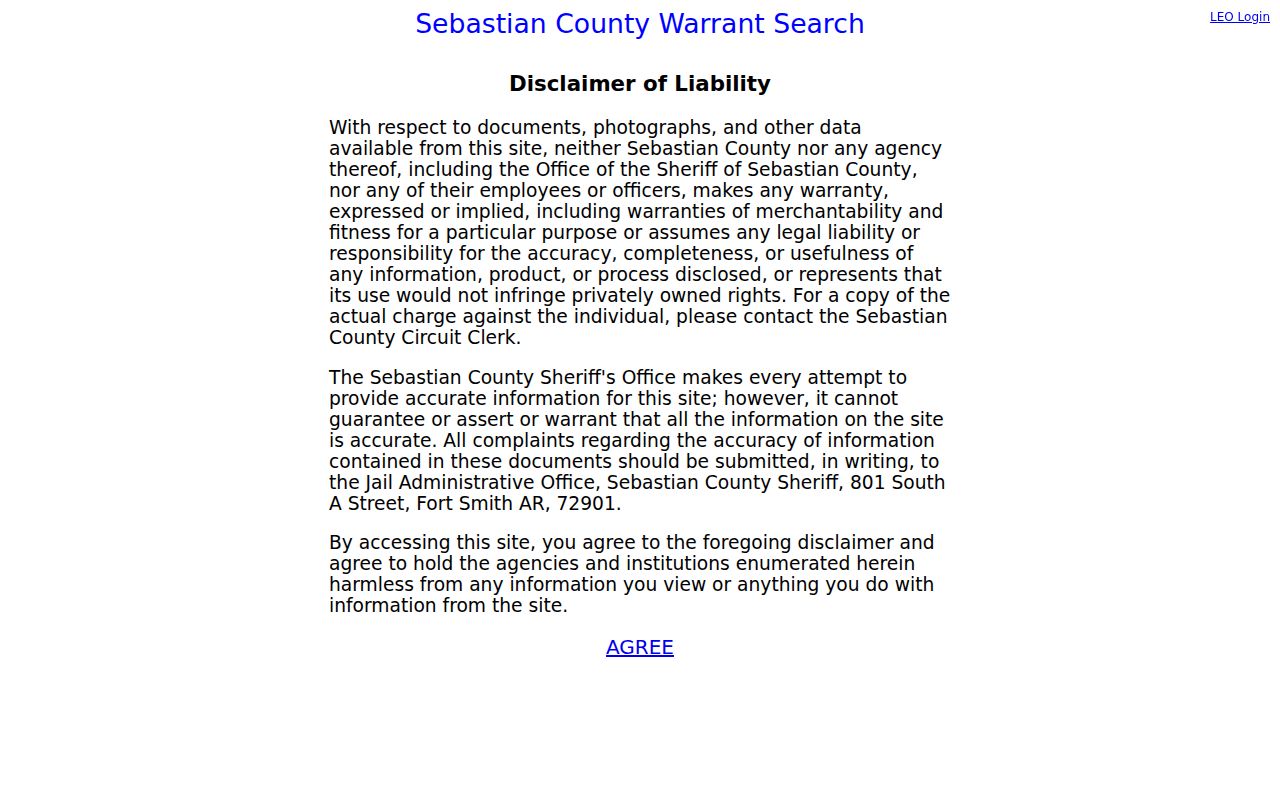 Sebastian County warrant records search disclaimer