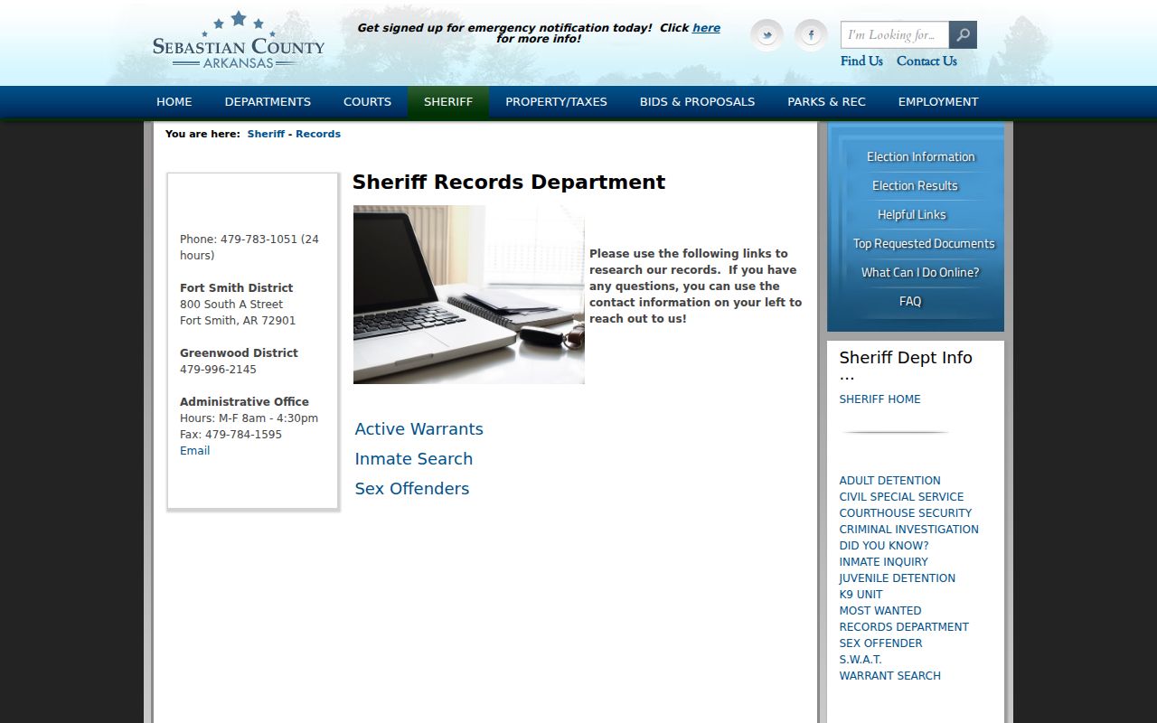 Sebastian County Sheriff warrant records navigation